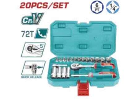 MALETIN CON CRIQUET, LLAVES TUBO Y ACC 1/4” (20 PZS)