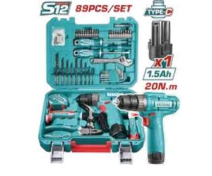 TALADRO ATORN A BATERIA 12V TIPO C C/ HERRAMIENTAS (89 PZS)