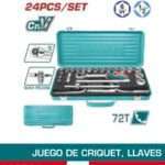 CAJA METALICA C/ CRIQUET, LLAVES TUBO Y ACC. 1/2” (24 PZS)