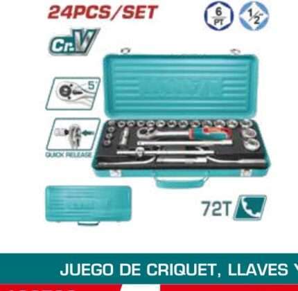 CAJA METALICA C/ CRIQUET, LLAVES TUBO Y ACC. 1/2” (24 PZS)