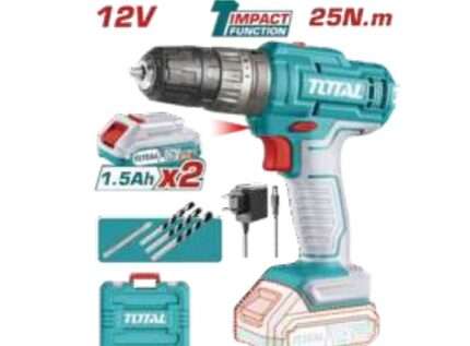 TALADRO PERCUTOR A BATERIA 12V 25NM - 2BAT/CAR