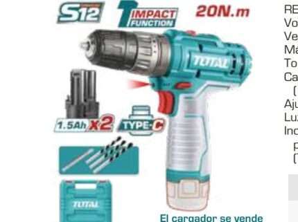 TALADRO PERCUTOR A BATERIA 12V (TIPO C) 20NM - 2BAT