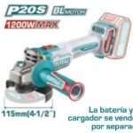 AMOLADORA A BATERIA 20V 115MM (1200W MAX)