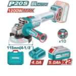 AMOLADORA A BATERIA 20V 115MM (1200W MAX)- 2BAT/CAR