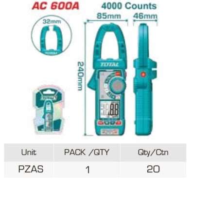 PINZA AMPERIMETRICA AC 600A (4000 CUENTAS)